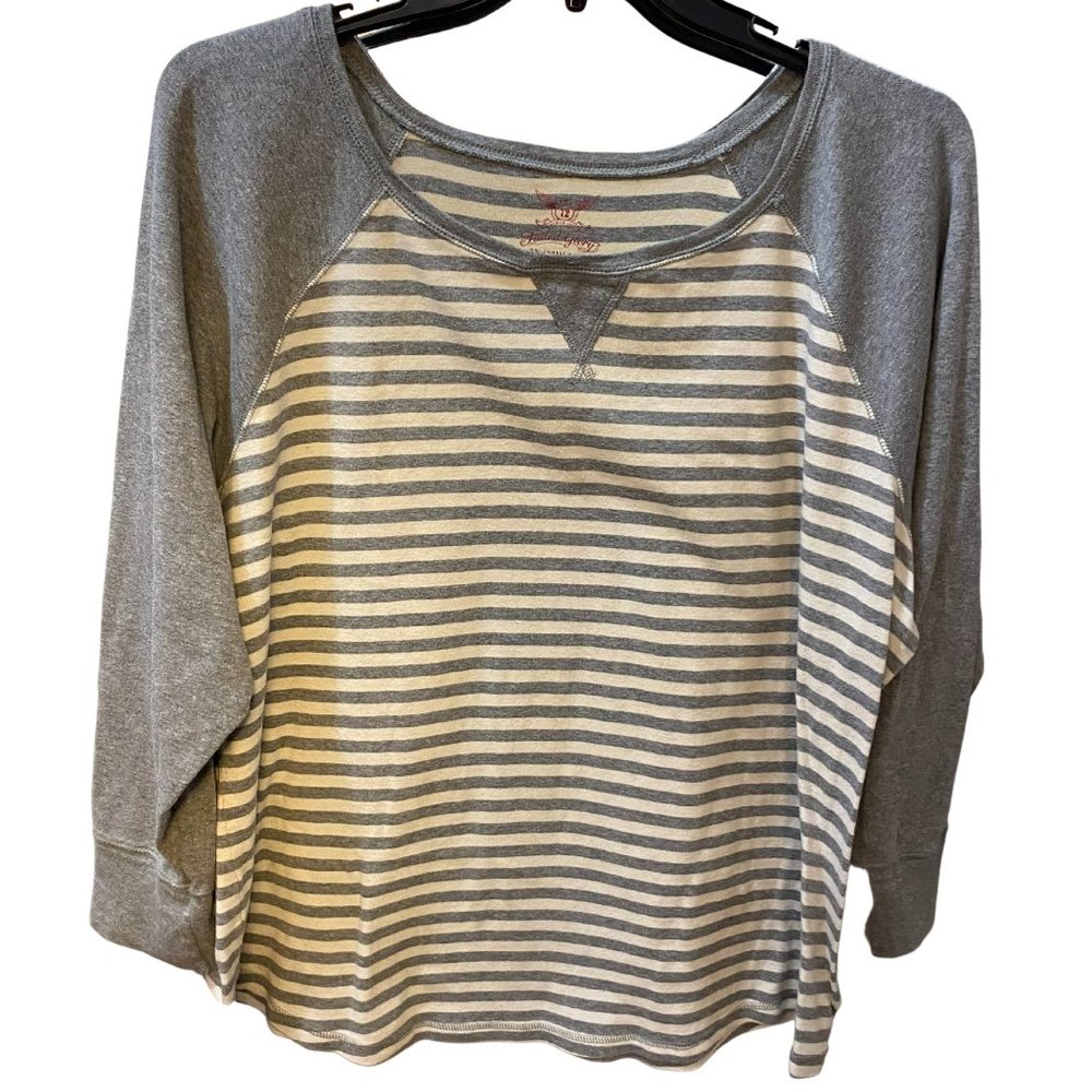 FADED GLORY GRAY & WHITE STRIPED WOMEN'S TOP SIZE 3X